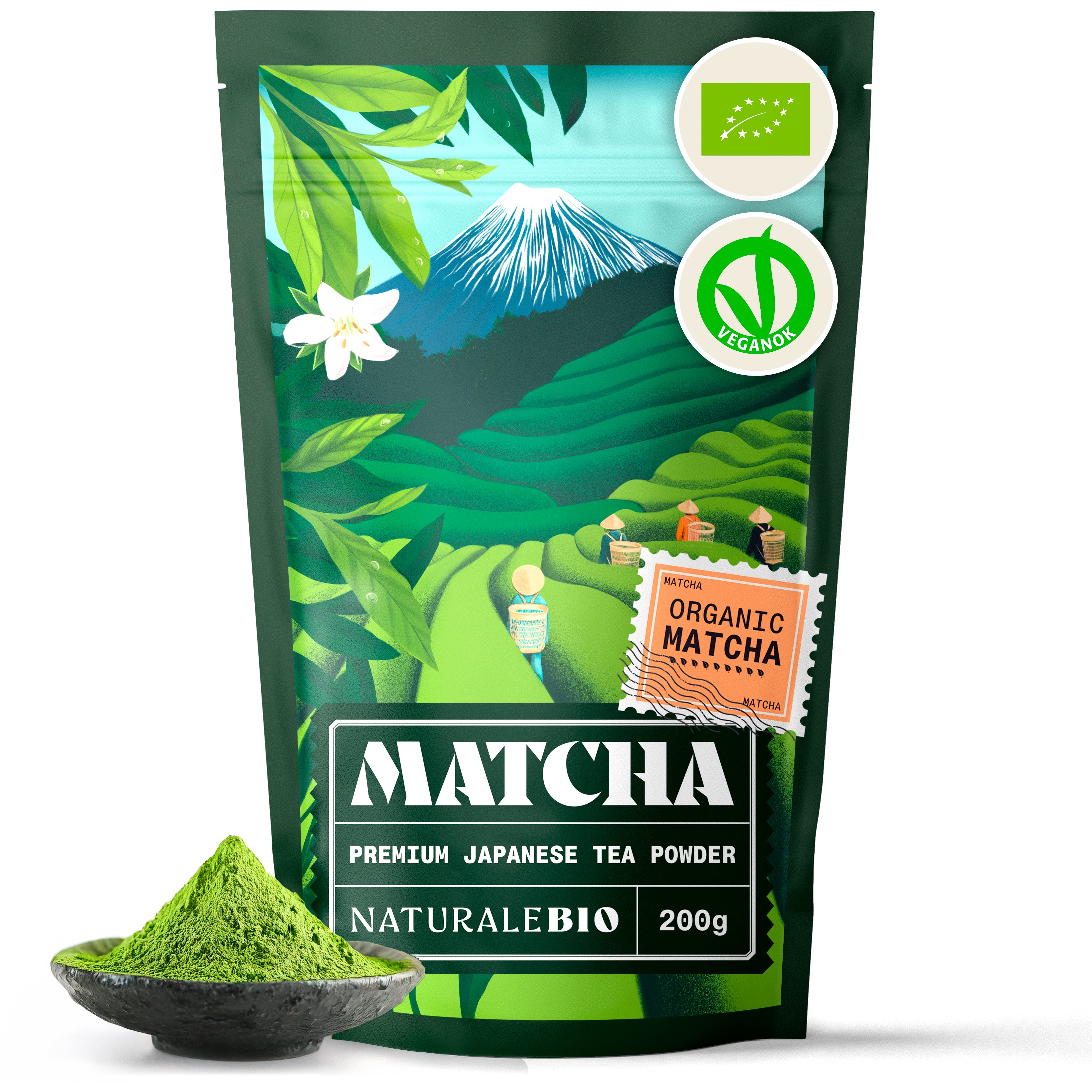 Poudre de thé vert matcha biologique de qualité supérieure